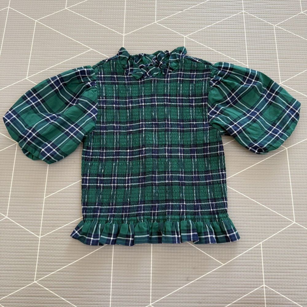 Janie & Jack Plaid‎ Smocked Balloon Sleeve Cropped Top Size 18 Tween Holiday